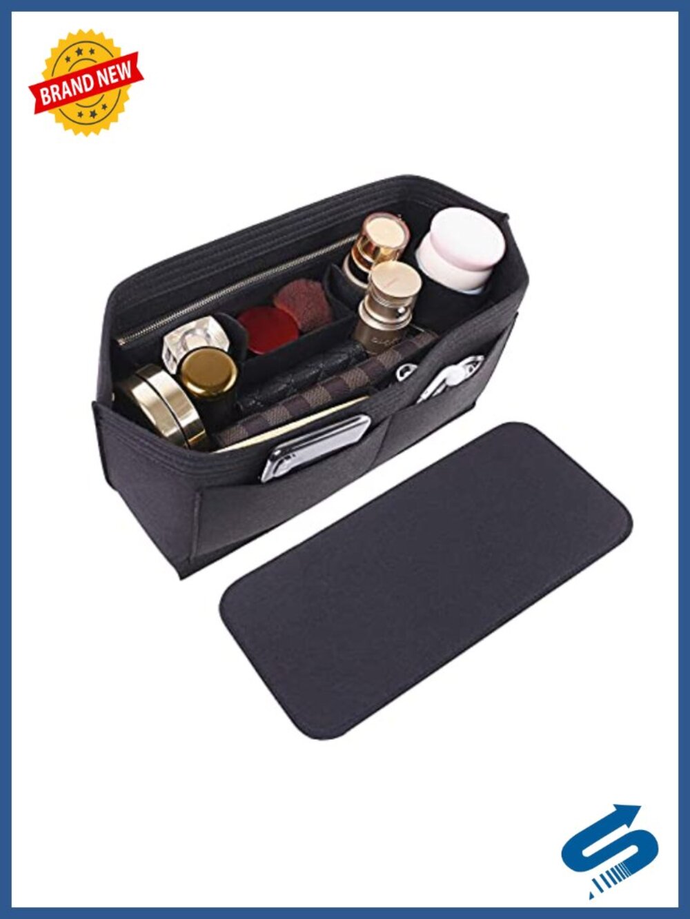 Felt Handbag Organizer Insert Base Shaper 2PC Set with Zipper Pocket